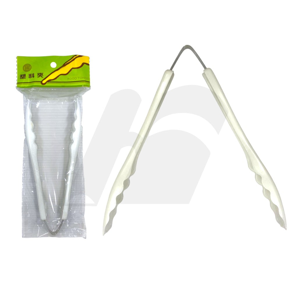 8" White Plastic Food Tongs
