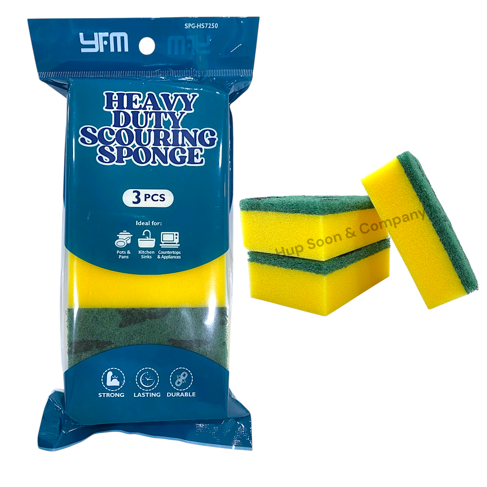 (3 PCS) Heavy Duty Scouring Sponge with green pad