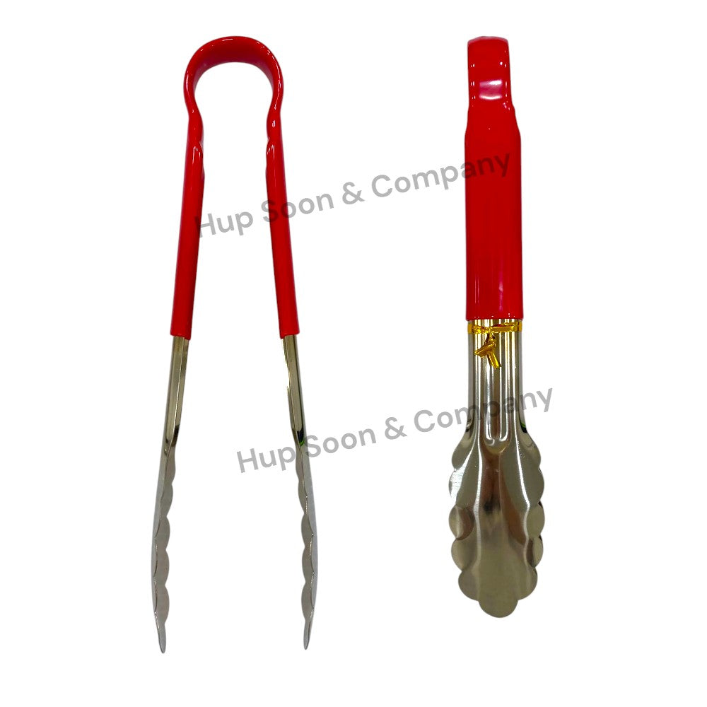 Stainless Steel Scallop Tongs (Red Plastic Handle)